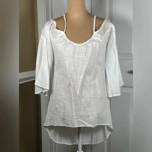 🤍 Cotton Natural Off‎ The Should Asymmetrical Top New Medium - Picture 6 of 7